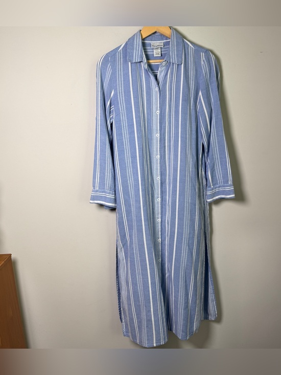 Tommy Bahama Dresses & Skirts - Tommy Bahama Striped Maxi Shirtdress Long Sleeve Roll Cuff Coastal Blue White XS